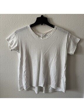 Pilcro T-Shirt Women XS White Scoop Neck Linen Cotton Back Pleat Basic Coastal